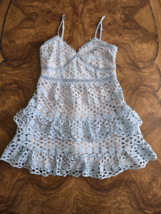 Just Me Dresses & Skirts - Just Me Light Blue Floral Crochet Lace Mini Dress Womens size Large